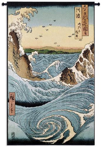 Awa Province: Stormy Sea At The Naruto Rapids Wall Tapestry by Ando Hiroshige©
