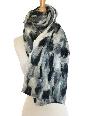 Abstract Paint III Nuno Felted Merino Wool-Sari Silk Scarf|One-of-a-Kind Wearable Art