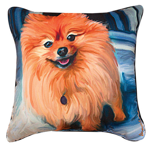 Blue Pom Pomeranian Pillow by Robert McClintock -