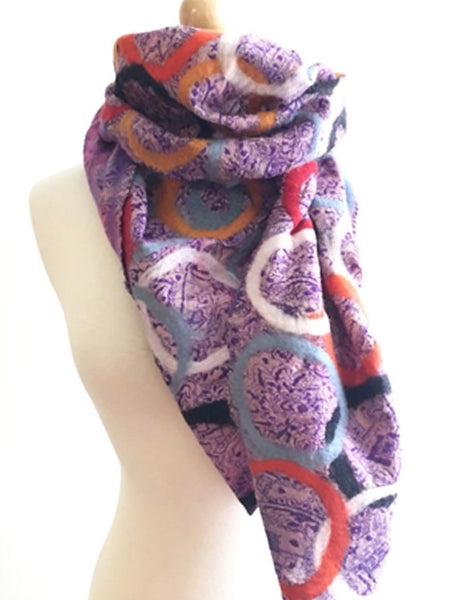 Violet Purple Felted Sari Circle Scarf|One-of-a-Kind Wearable Art