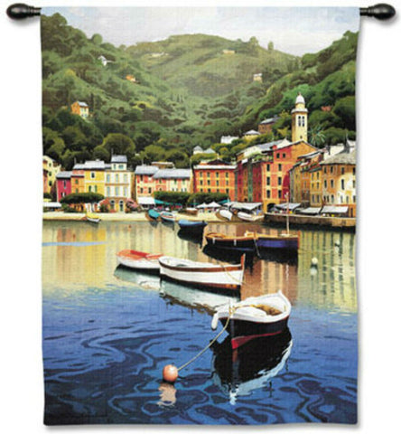 Harbor At Last Night Wall Tapestry by Ramon Pujol© -