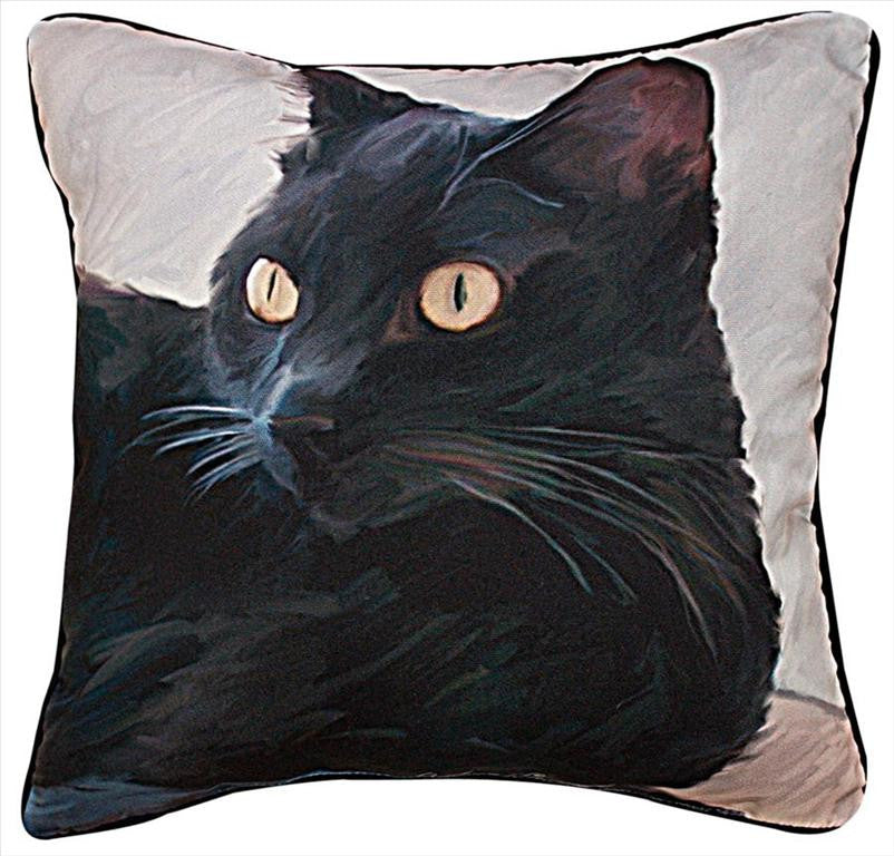 Black Cat Portrait Pillow by Robert McClintock© -