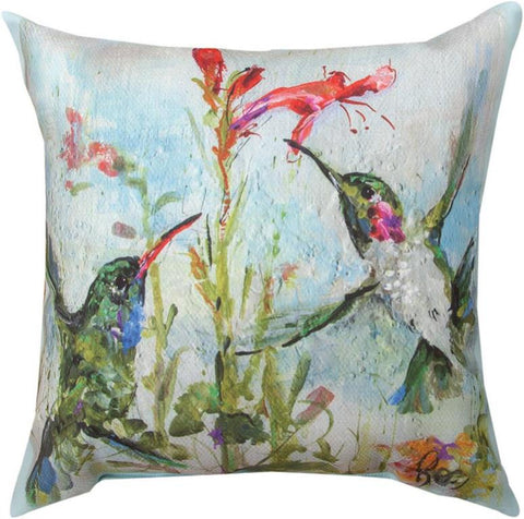 Two Hummingbirds Indoor/Outdoor Pillow by Rozanne Priebe©