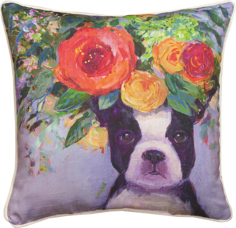 Dogs In Bloom Boston Accent Pillow by Geoffrey Allen©