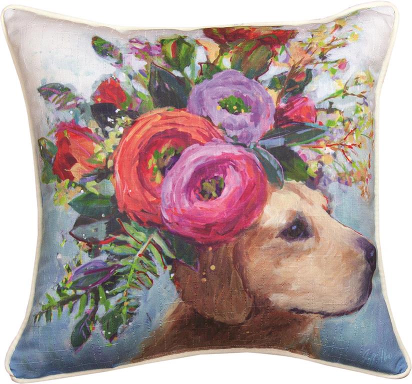 Dogs In Bloom Lab Accent Pillow by Geoffrey Allen©