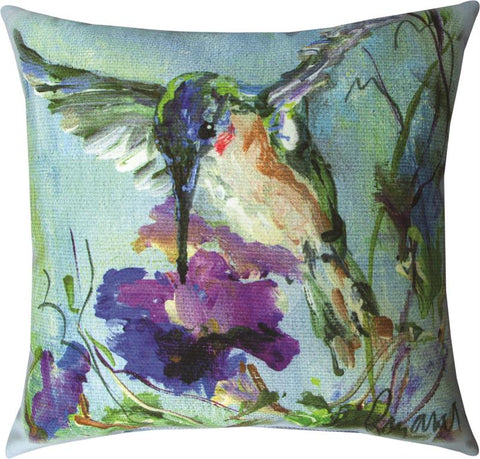 Hummingbird Purple Flowers Indoor-Outdoor Pillow by Rozanne Priebe©