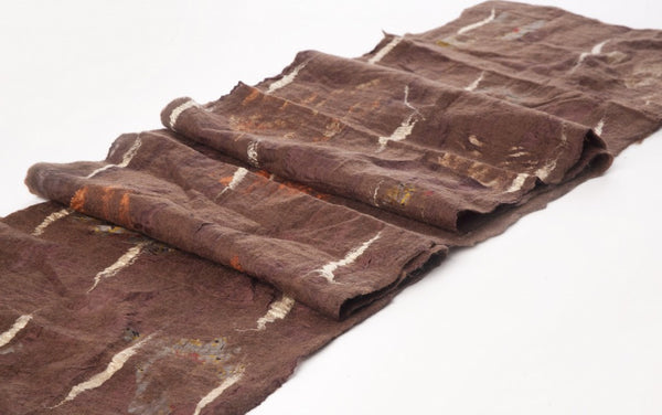 Chocolate Brown Nuno Felted Merino Wool-Sari Silk "Shawl-Stole"|One-of-a-Kind Wearable Art