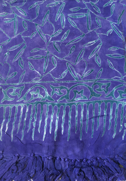 Batik Rayon Sarong with Fringed Ends - Purple Green White
