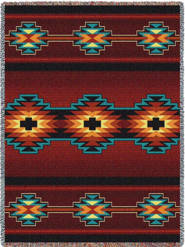 Southwest Geometric Deep Red Woven Throw Blanket -