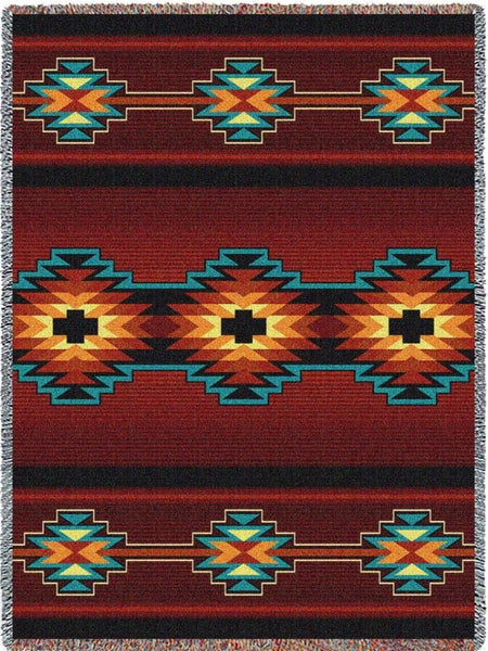 Southwest Esme Geometric Deep Red Woven Throw Blanket Woven Art