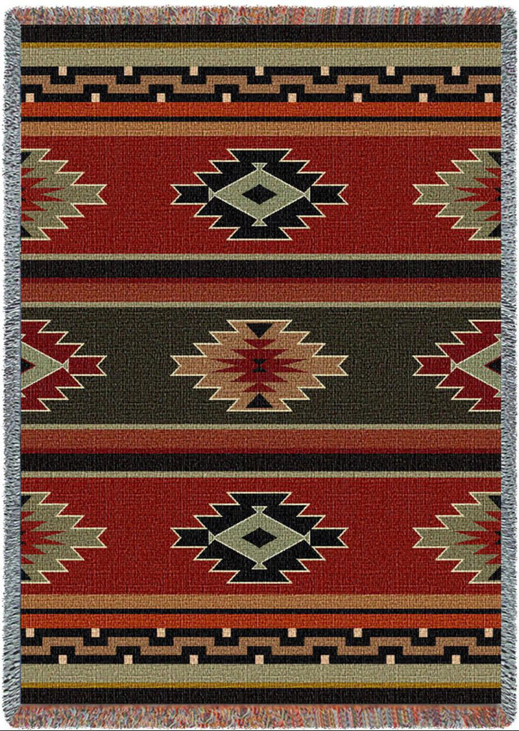Southwest Geometric Sampler Red and Green Woven Throw Blanket -