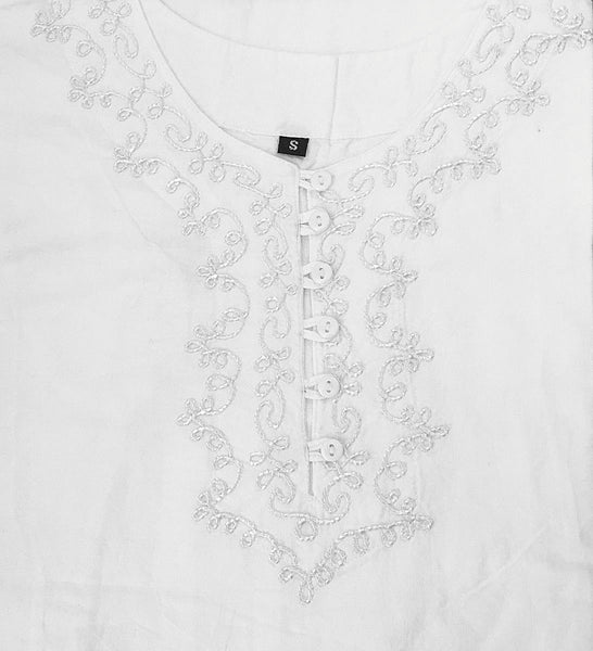 White Tobago Cotton Kurti Tunic - White w/Embroidery