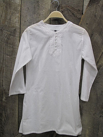 White Tobago Cotton Kurti Tunic - White w/Embroidery