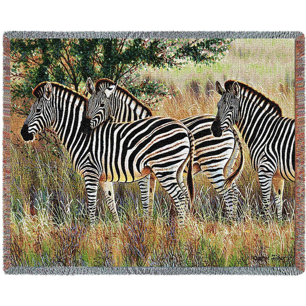 Three Zebra Group Throw Blanket by Cynthie Fisher© -
