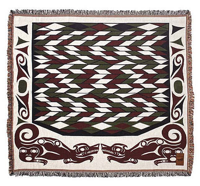Debra Sparrow© Takaya (Wolf) NW Native Art Tapestry Cotton Throw Blanket