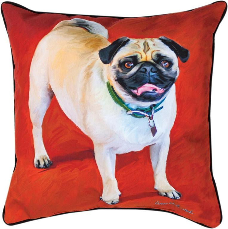 Doug The Pug Pillow by Robert McClintock -