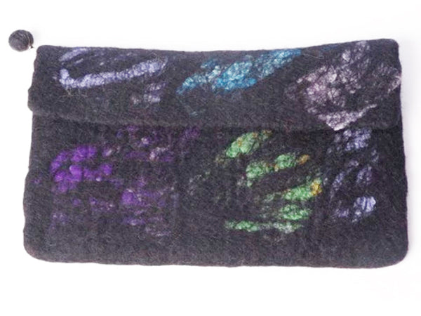 Black Nuno Felted Merino Wool-Sari Silk Scarf|One-of-a-Kind Wearable Art