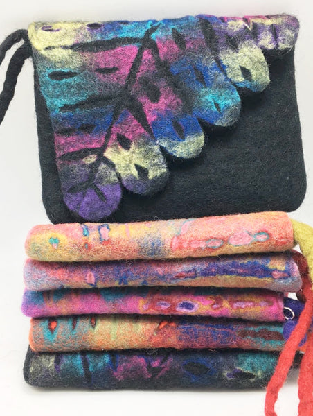 Black Nuno Felted Merino Wool-Sari Silk Scarf|One-of-a-Kind Wearable Art