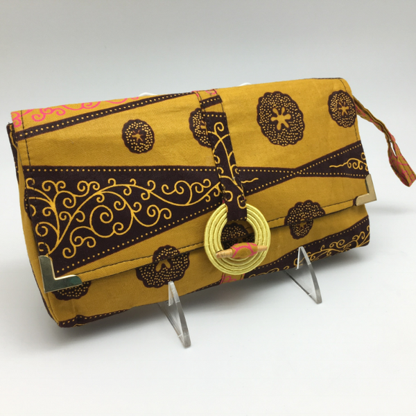 Rwandan Batik Wristlet Clutch - Harvest Moon