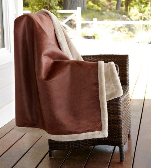 Buffalo Brown Faux Leather Throw Blanket w/Pearl Faux Fur|Decorating Option