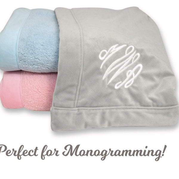 Satin Trimmed Plush Fleece Reverse Velour Baby Blankets|2Colors