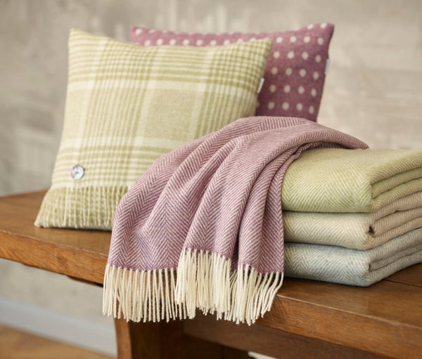 Bronte by Moon Lilac Herringbone Merino Lambswool Throw Blanket - Wales