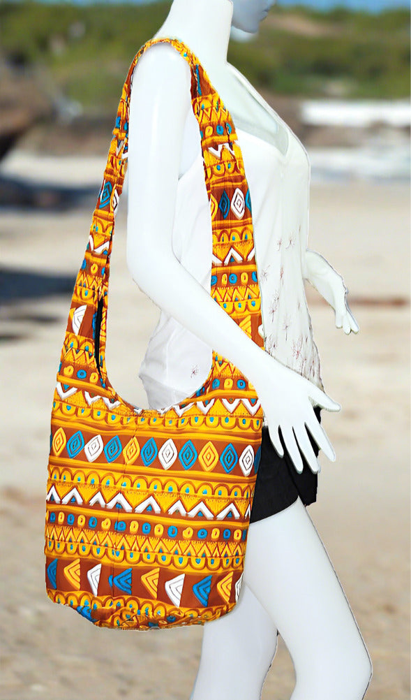 Thai Boho Sling Bag - Geometric Brown - 
 - 1