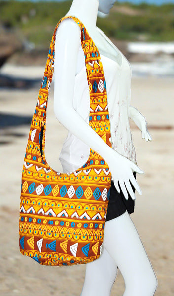 Thai Boho Sling Bag - Geometric Brown - 
 - 1