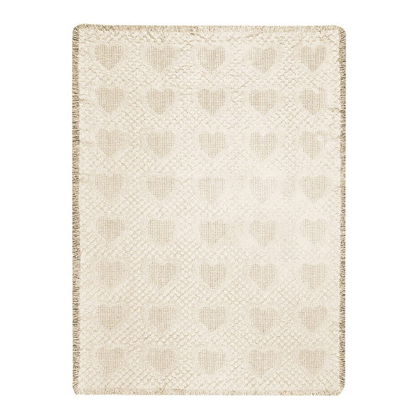 Basket Weave Hearts Natural 2-Layer Cotton Throw Blanket