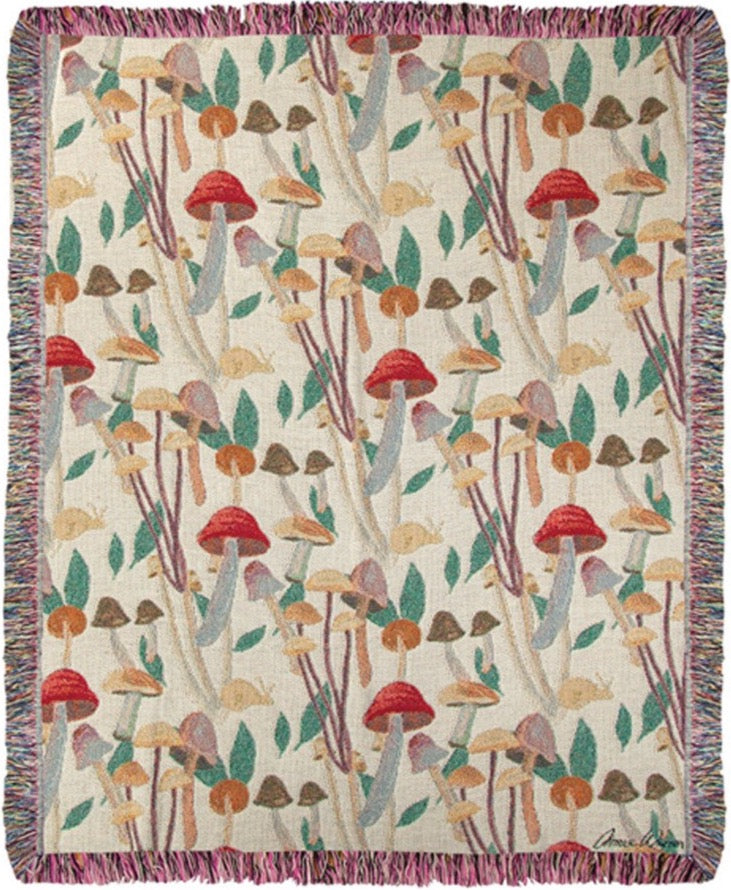 Fungi Field Trip Woven Cotton Throw by Annie Warren©