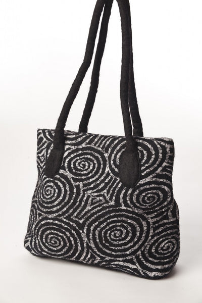 Black Felted Sari Collage Wool-Silk Scarf - One-of-a-Kind - 
 - 4