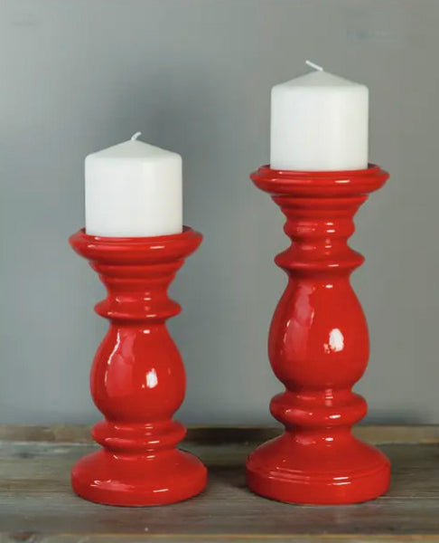 Camden Red Ceramic Candle Holders|Set of 2 Small