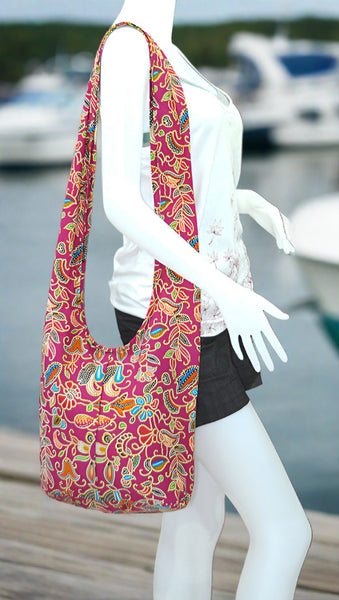 Boho Sling Bag Large - Violet Fantasy Floral Large