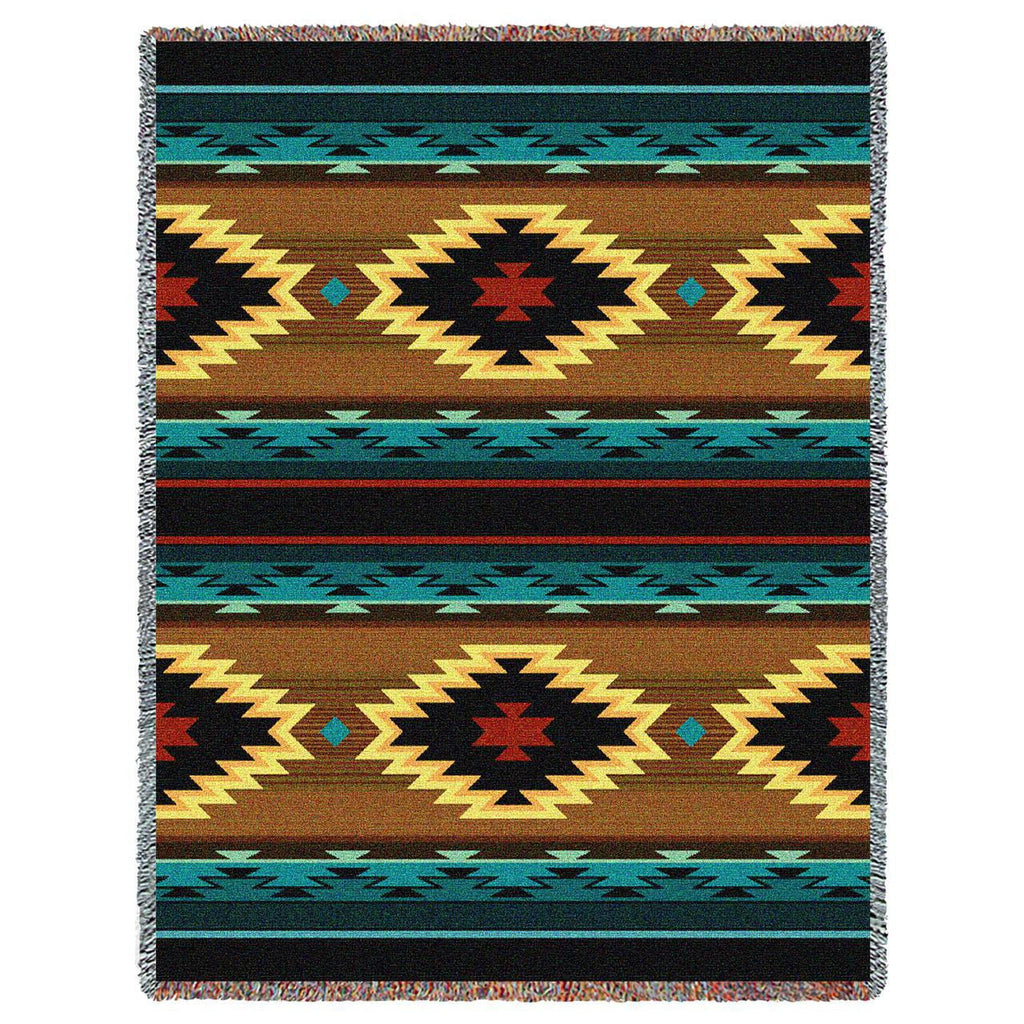 Southwest Geometric Turquoise Woven Throw Blanket - 

