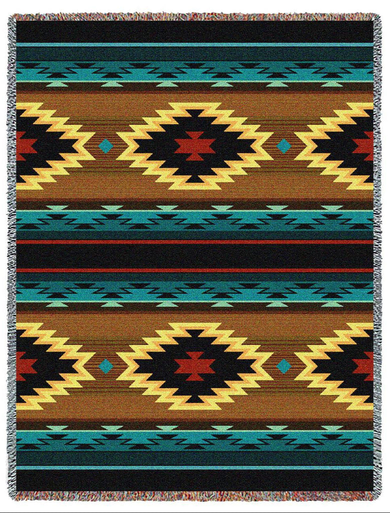Southwest Geometric Turquoise Woven Throw Blanket -