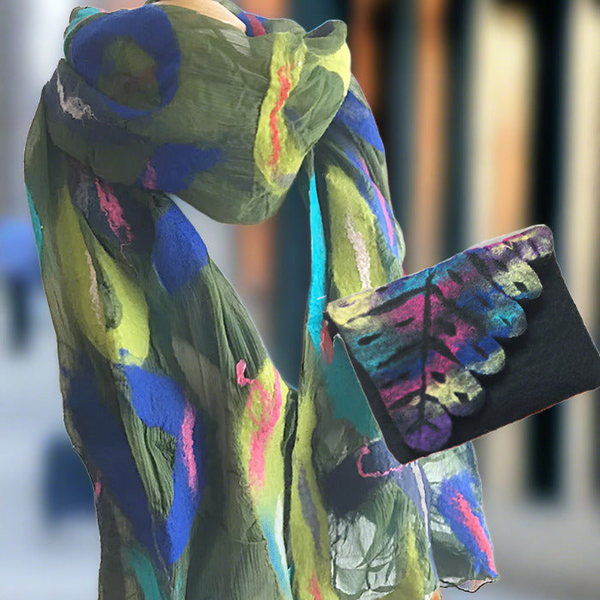 Nuno Felted Merino Wool/Silk Wraps + Scarves|One-of-A-Kind Wearable Art