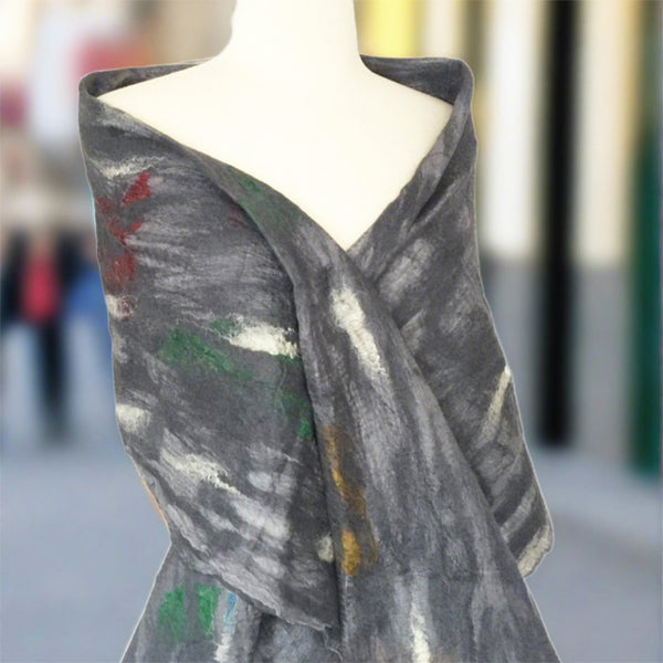 Nuno Felted Merino Wool/Silk Wraps + Scarves|One-of-A-Kind Wearable Art