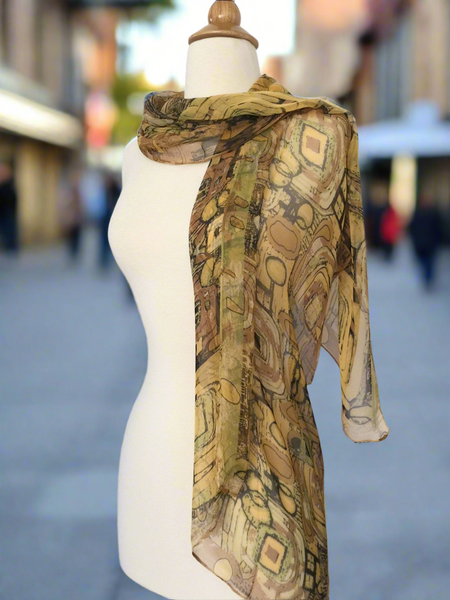 Gustav Klimt Abstract Scarf - Brown/Green/Gold