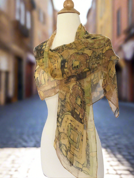 Gustav Klimt Abstract Scarf - Brown/Green/Gold