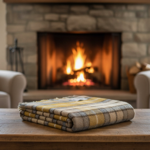 Tweedmill 100% New Wool Blanket - Natural Buchanan - Wales