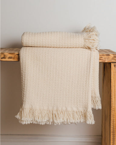 Zig Zag Natural Woven Cotton Throw Blanket