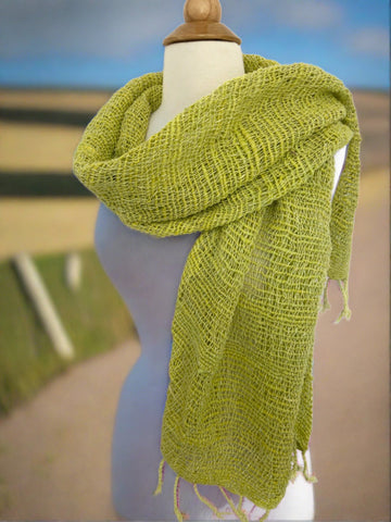 Handwoven Open Weave Cotton Scarf - Apple Green