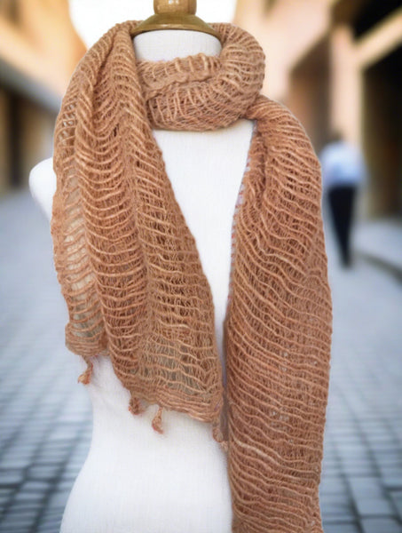 Handwoven Open Weave Cotton Scarf - Apple Blossom