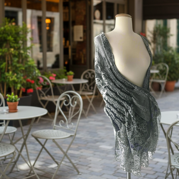 Woven Reversible Ruffled Scarf/Shawl - Midnight White