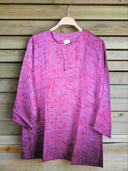 Batik Rayon Kurti Tunic - Fuchsia/Lavender Batik