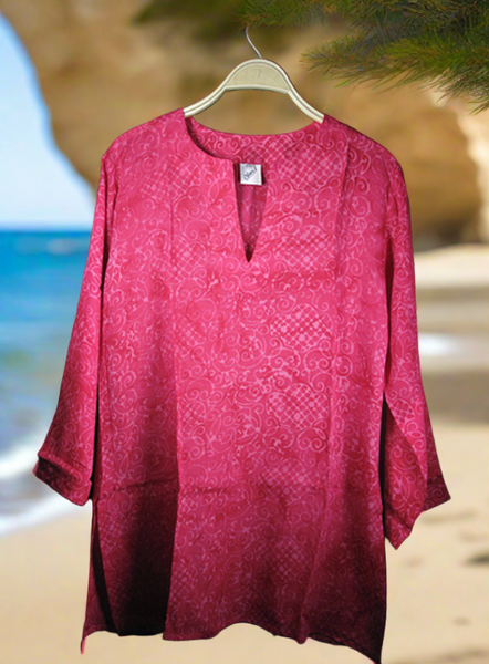 Batik Rayon Kurti Tunic - Magenta Batik