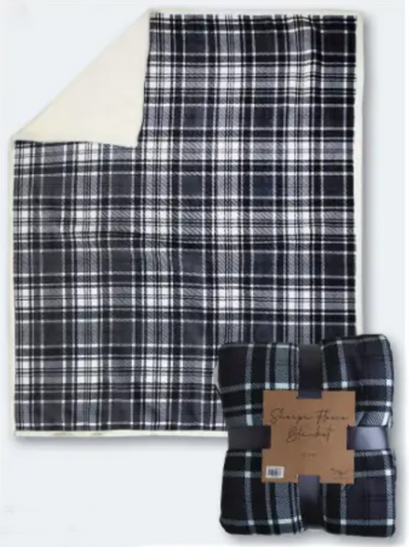 Black and White Plaid Sherpa Fleece Throw