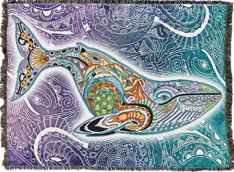 Blue Whale Woven Cotton Throw Blanket by Sue Coccia©