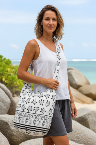 Boho Sling Bag Large - Turtle White
