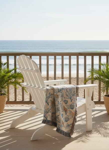 Beach Vibes Woven Cotton Throw by Rebecca Canale©